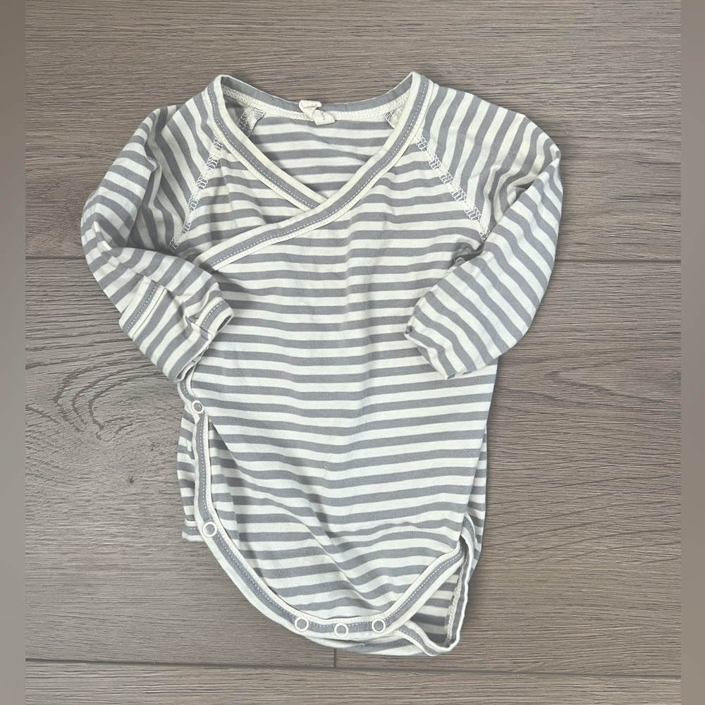 Quincy Mae Gray and White Striped Bodysuit